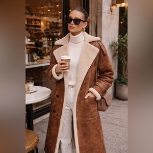 Ducie Shearling-Lined Brown Coat XS
